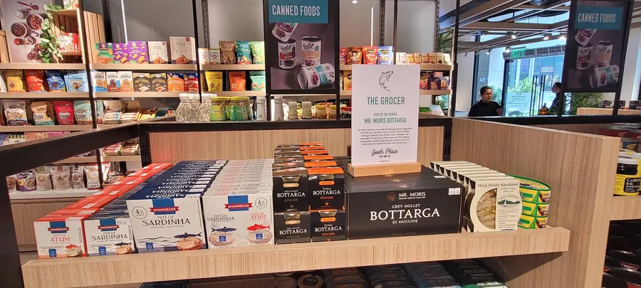 Amanhecer Portuguese seafood patés alongside a Mr. Moris bottarga 'pick of the month' feature.