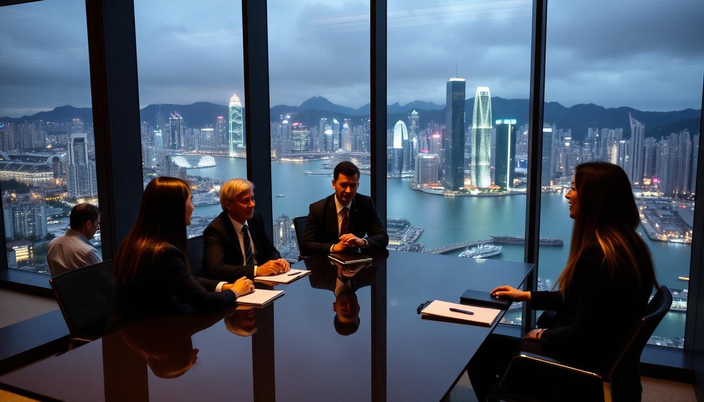 Business team meeting in a Hong Kong office